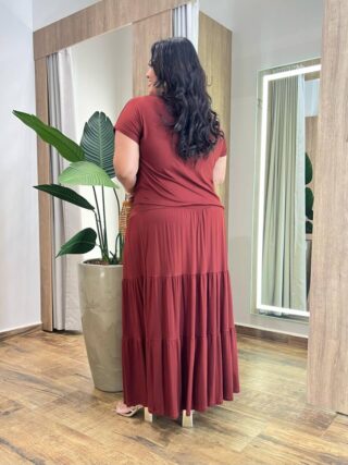Conjunto Feminino Malha Plus Cropped sem Bojo e Saia Longa TerraCota - Fernanda Ramos Store