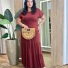 Conjunto Feminino Malha Plus Cropped sem Bojo e Saia Longa TerraCota - Fernanda Ramos Store