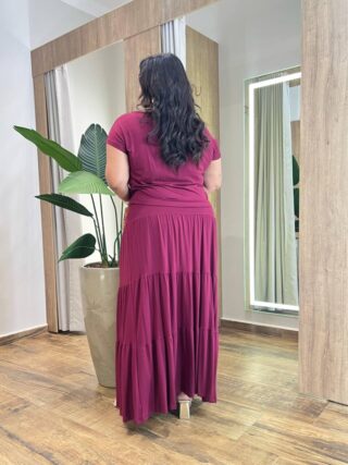 Conjunto Feminino Malha Plus Cropped sem Bojo e Saia Longa Vinho - Fernanda Ramos Store