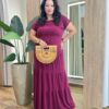 Conjunto Feminino Malha Plus Cropped sem Bojo e Saia Longa Vinho - Fernanda Ramos Store