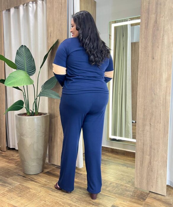 Conjunto Feminino Moletinho Blusa Manga Longa e Calça Azul - Fernanda Ramos Store