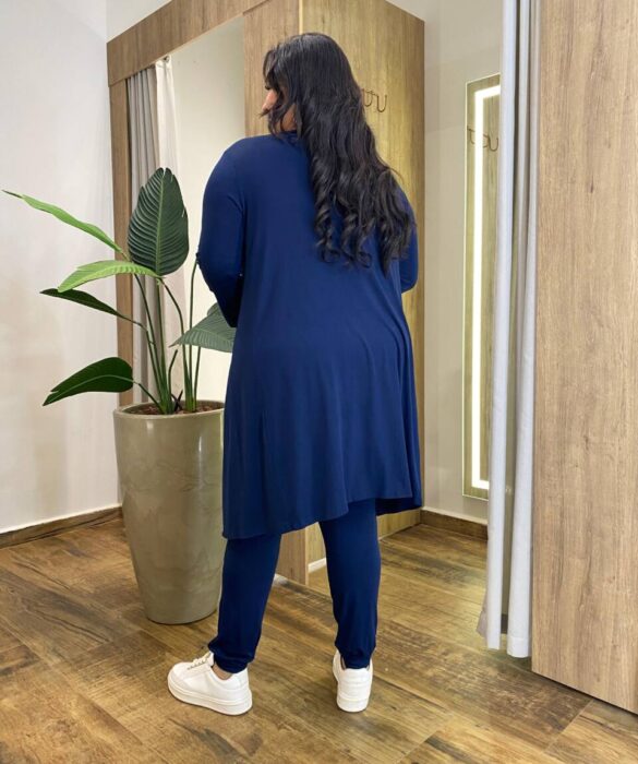 Conjunto Feminino Moletinho Cardigan Regata e Calça Azul - Fernanda Ramos Store