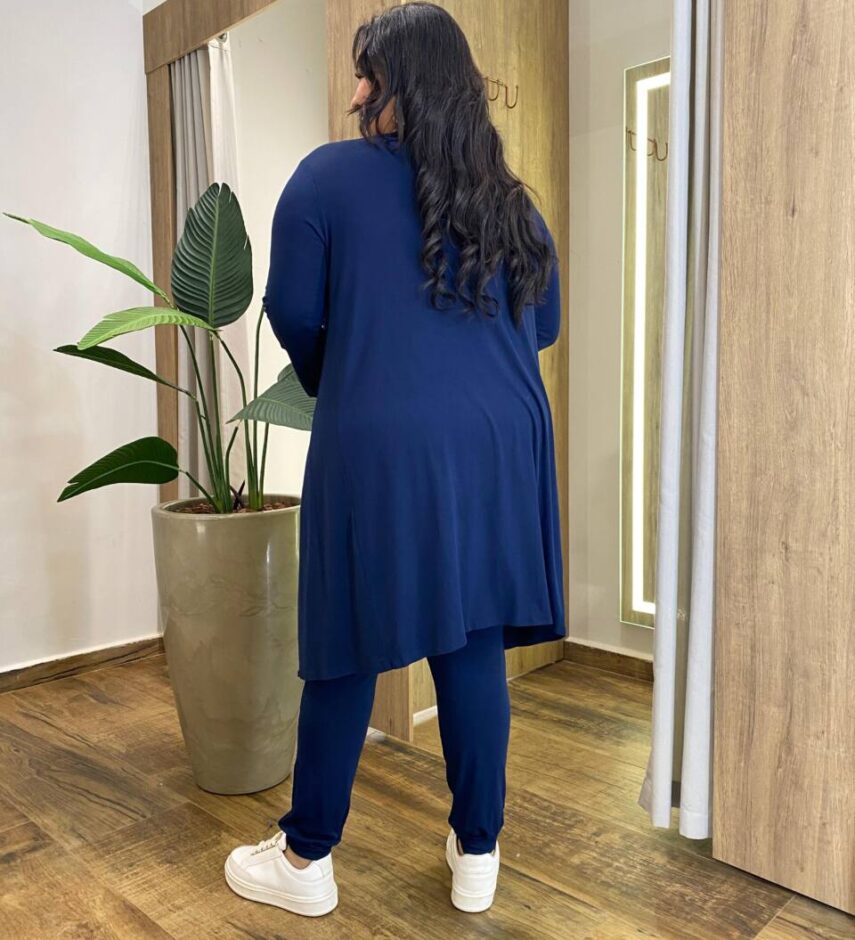 Conjunto Feminino Moletinho Cardigan Regata e Calça Azul - Fernanda Ramos Store