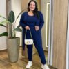 Conjunto Feminino Moletinho Cardigan Regata e Calça Azul - Fernanda Ramos Store