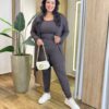 Conjunto Feminino Moletinho Cardigan Regata e Calça Marrom - Fernanda Ramos Store