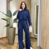 Conjunto Feminino Moletinho Cintia Blusa Manga Longa e Calça Azul - Fernanda Ramos Store