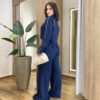 Conjunto Feminino Moletinho Cintia Blusa Manga Longa e Calça Azul - Fernanda Ramos Store