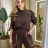 Conjunto Feminino Moletinho Cintia Blusa Manga Longa e Calça Marrom - Fernanda Ramos Store