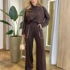 Conjunto Feminino Moletinho Cintia Blusa Manga Longa e Calça Marrom - Fernanda Ramos Store