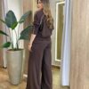 Conjunto Feminino Moletinho Cintia Blusa Manga Longa e Calça Marrom - Fernanda Ramos Store