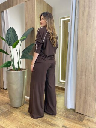 Conjunto Feminino Moletinho Cintia Blusa Manga Longa e Calça Marrom - Fernanda Ramos Store