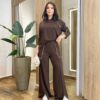 Conjunto Feminino Moletinho Cintia Blusa Manga Longa e Calça Marrom - Fernanda Ramos Store
