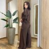 Conjunto Feminino Moletinho Cintia Blusa Manga Longa e Calça Marrom - Fernanda Ramos Store