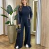 Conjunto Feminino Moletinho Cintia Blusa Manga Longa e Calça Preto - Fernanda Ramos Store