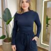 Conjunto Feminino Moletinho Elen Blusa com Drapiado e Calça Preto - Fernanda Ramos Store