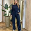 Conjunto Feminino Moletinho Elen Blusa com Drapiado e Calça Preto - Fernanda Ramos Store