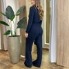 Conjunto Feminino Moletinho Elen Blusa com Drapiado e Calça Preto - Fernanda Ramos Store