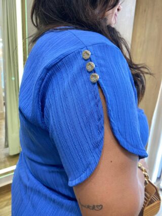 Conjunto Feminino Plus Blusa Manga Curta com Botões e Calça Azul - Fernanda Ramos Store
