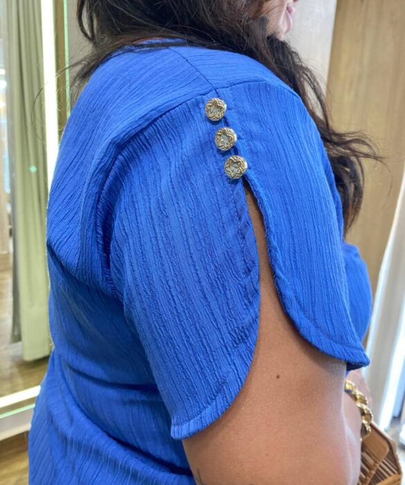 Conjunto Feminino Plus Blusa Manga Curta com Botões e Calça Azul - Fernanda Ramos Store