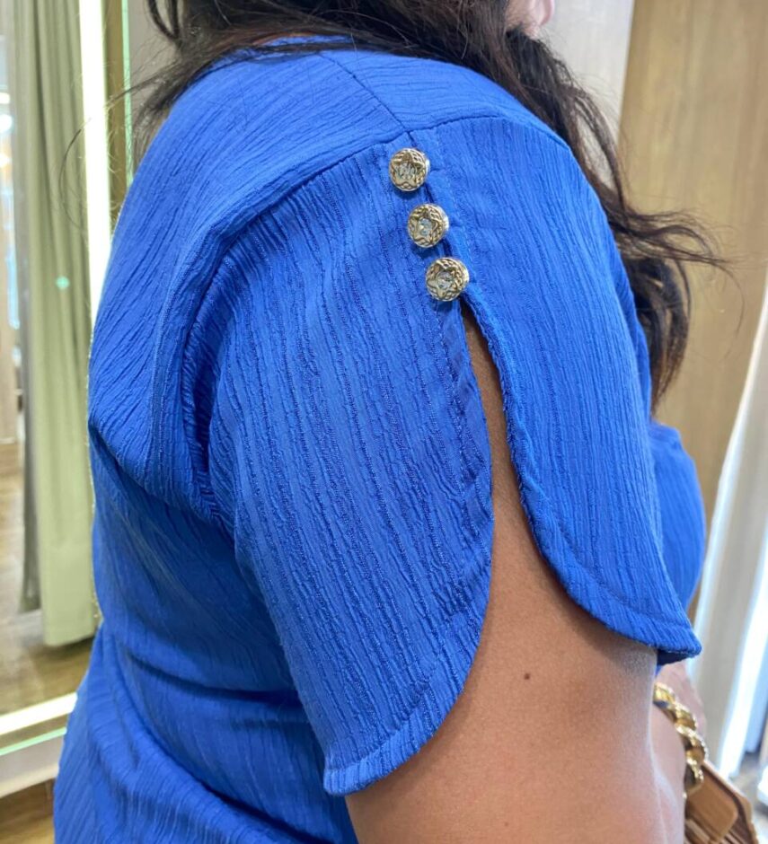 Conjunto Feminino Plus Blusa Manga Curta com Botões e Calça Azul - Fernanda Ramos Store