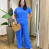 Conjunto Feminino Plus Blusa Manga Curta com Botões e Calça Azul - Fernanda Ramos Store