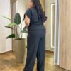 Conjunto Feminino Plus Blusa Manga Curta com Botões e Calça Preto - Fernanda Ramos Store