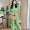 Conjunto Feminino Plus Blusa Manga Curta e Calça com Lastex Verde - Fernanda Ramos Store