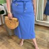Conjunto Feminino Plus Blusa Manga Curta e Saia Midi Detalhes Azul - Fernanda Ramos Store