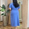 Conjunto Feminino Plus Blusa Manga Curta e Saia Midi Detalhes Azul - Fernanda Ramos Store
