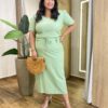 Conjunto Feminino Plus Blusa Manga Curta e Saia Midi Detalhes Verde - Fernanda Ramos Store