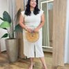 Conjunto Feminino Plus Blusa Manga Muscle e Saia Midi com Fenda Cru - Fernanda Ramos Store