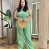 Conjunto Feminino Plus Colete com Bolso Falso e Calça Verde - Fernanda Ramos Store