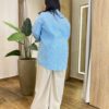 Conjunto Feminino Plus Cropped com Bojo e Camisa Listrada Azul - Fernanda Ramos Store