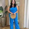 Conjunto Feminino Plus Cropped com Botões e Calça Azul - Fernanda Ramos Store