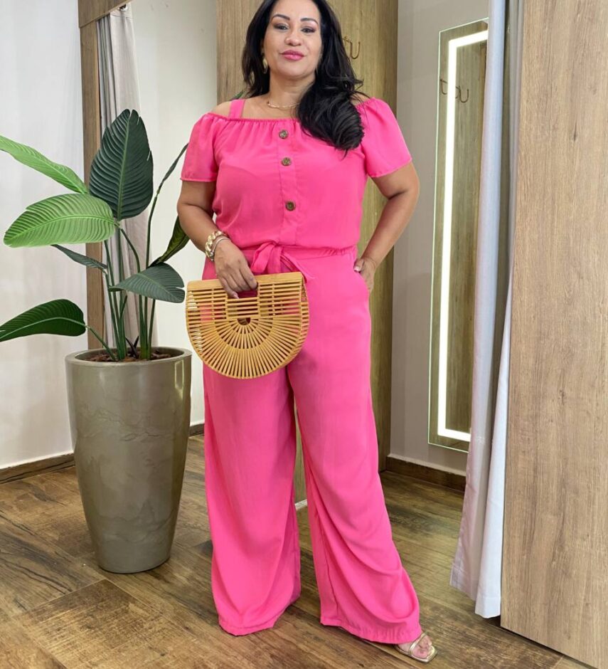 Conjunto Feminino Plus Cropped e Calça com Amarração Pink - Fernanda Ramos Store