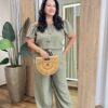 Conjunto Feminino Plus Cropped e Calça com Amarração Verde Oliva - Fernanda Ramos Store