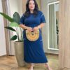 Conjunto Feminino Plus Isis Blusa Manga Curta e Saia Longa Midi Azul - Fernanda Ramos Store