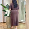 Conjunto Feminino Plus Isis Blusa Manga Curta e Saia Longa Midi Marrom - Fernanda Ramos Store