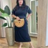 Conjunto Feminino Plus Isis Blusa Manga Curta e Saia Longa Midi Preto - Fernanda Ramos Store