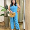 Conjunto Feminino Plus Luiza Colete e Calça Azul Celeste - Fernanda Ramos Store