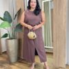 Conjunto Feminino Plus Regata com Recorte e Saia Midi Marrom - Fernanda Ramos Store