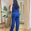 Conjunto Feminino Plus Regata e Calça com Detalhe e Botões Azul - Fernanda Ramos Store