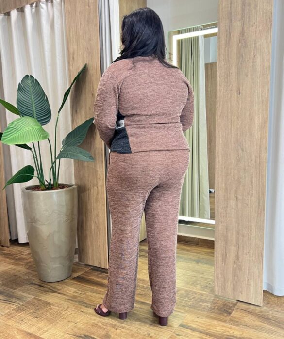 Conjunto Feminino Tricot Blusa Manga Longa e Calça Marrom - Fernanda Ramos Store