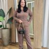 Conjunto Feminino Tricot Blusa Manga Longa e Calça Marrom - Fernanda Ramos Store