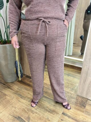 Conjunto Feminino Tricot Blusa Manga Longa e Calça Mesclada Marrom - Fernanda Ramos Store