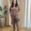 Conjunto Feminino Tricot Blusa Manga Longa e Calça Mesclada Marrom - Fernanda Ramos Store