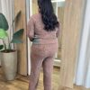 Conjunto Feminino Tricot Blusa Manga Longa e Calça Mesclada Marrom - Fernanda Ramos Store