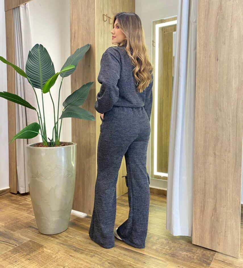 Conjunto Feminino Tricot Camily Blusa Gola Alta e Calça Mesclado - Fernanda Ramos Store