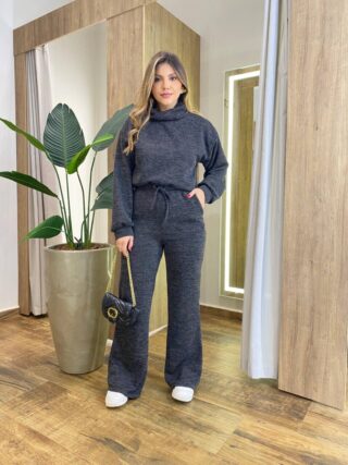 Conjunto Feminino Tricot Camily Blusa Gola Alta e Calça Mesclado - Fernanda Ramos Store