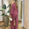 Conjunto Feminino Tricot Camily Blusa Gola Alta e Calça Vinho - Fernanda Ramos Store